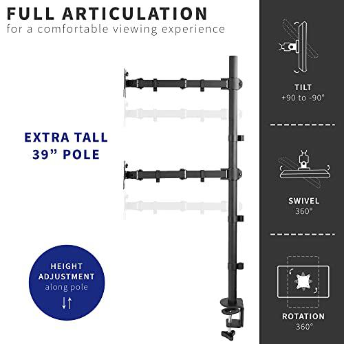 Extra Tall Vertically Stacked Dual Monitor Desk Mount Stand with 99 cm Pole. Picture 2