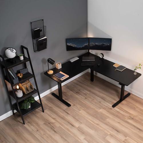 Electric Height Adjustable 67 x 60 inch Corner Stand Up Desk, 2 Black. Picture 9