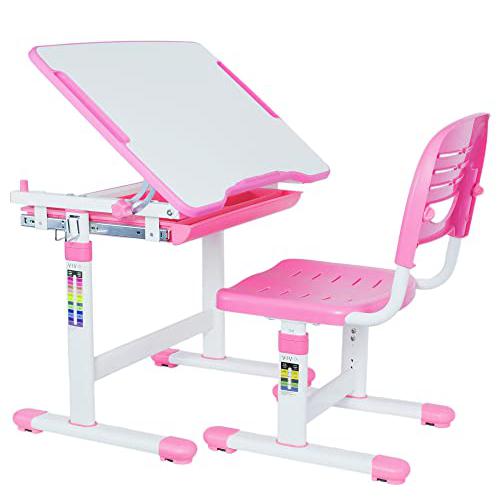 Pink Height Adjustable Children's Desk and Chair Set. Picture 1