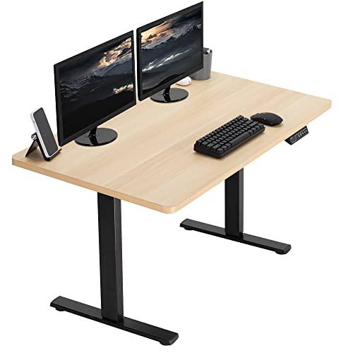 Electric Height Adjustable 43 x 24 inch Memory Stand Up Desk, Light Wood. Picture 1