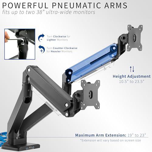 Premium Aluminum Heavy Duty Arms, Fits 2 Ultrawide Monitors up to 38 inches. Picture 3
