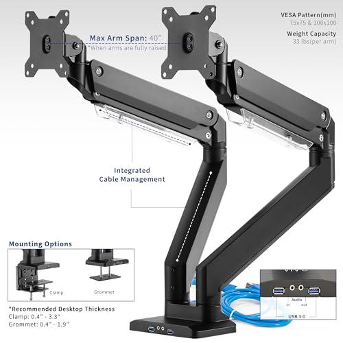 Premium Aluminum Heavy Duty Arms, Fits 2 Ultrawide Monitors up to 38 inches. Picture 4