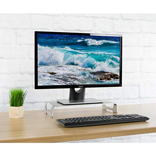 Silver Aluminum 16 inch Wide Monitor Riser, Ergonomic Desktop Stand. Picture 4