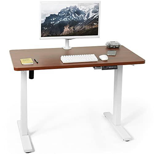 Electric Height Adjustable 43 x 24 inch Memory Stand Up Desk, Dark Walnut. Picture 1