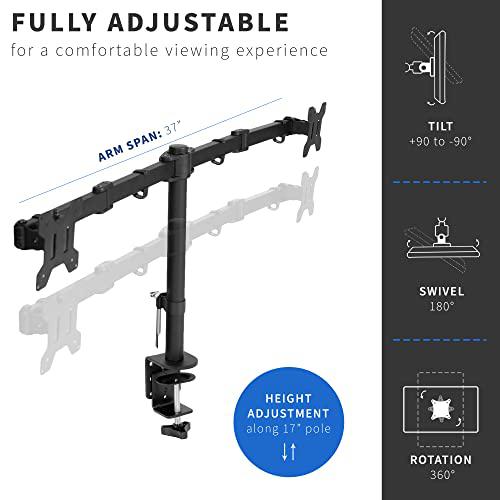 Full Motion Dual Monitor Desk Mount Clamp Stand VESA, Double Center Arm Joint. Picture 4