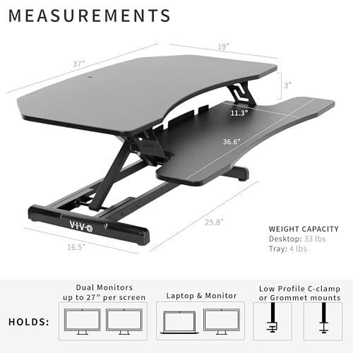 Corner Height Adjustable 37 inch Standing Desk Converter. Picture 3
