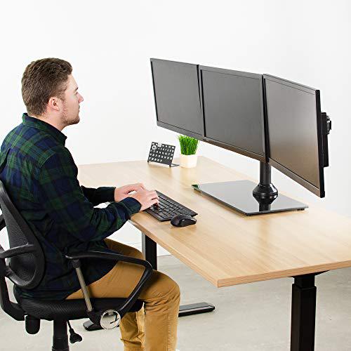 Black Triple Monitor Mount Freestanding Desk Stand with Glass Base, Heavy Duty. Picture 6