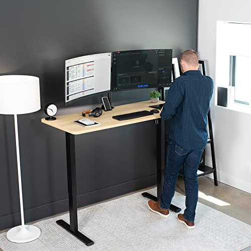 Electric Height Adjustable 60 x 24 inch Memory Stand Up Desk, Light Wood. Picture 7