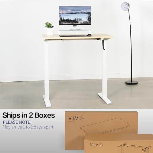 Manual Height Adjustable 43 x 24 inch Stand Up Desk, Light Wood. Picture 3