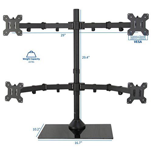 Black Adjustable Quad Monitor Desk Stand Mount, Free Standing. Picture 2
