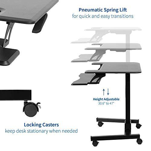 Black Pneumatic Mobile 36 inch Height Adjustable Two Platform Standing Desk. Picture 3