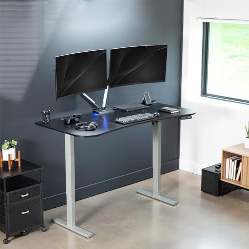 Electric Height Adjustable 63 x 32 inch Stand Up Desk, Black Carbon Fiber. Picture 8