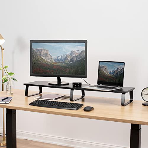 39 inch Extra Long Monitor Stand, Wood & Steel Desktop Riser, Dual Screen. Picture 2