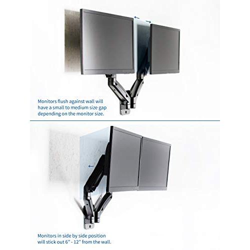 Height Adjustable Pneumatic Extended Arm Dual Monitor Wall Mount. Picture 4