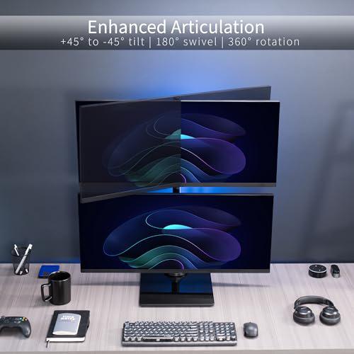 Dual Monitor Desk Stand with Tempered Glass Base, Free-Standing LCD Mount. Picture 4