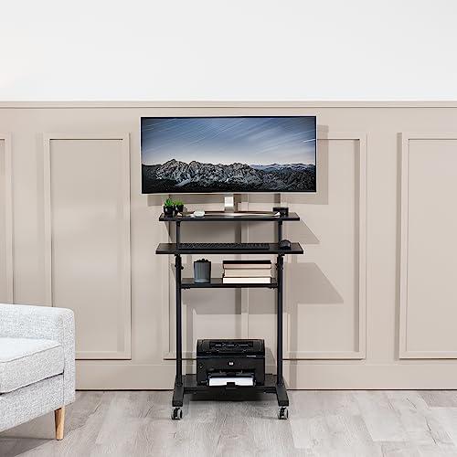 Mobile Height Adjustable Table Stand Up Desk with Storage. Picture 9