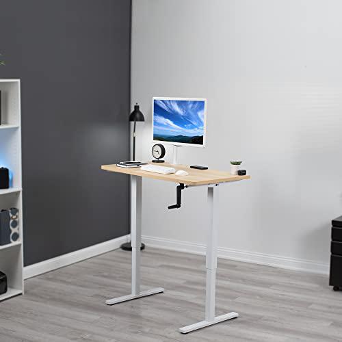 Manual Height Adjustable 43 x 24 inch Stand Up Desk, Light Wood. Picture 2