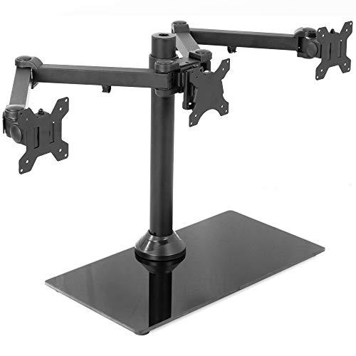 Black Triple Monitor Mount Freestanding Desk Stand with Glass Base, Heavy Duty. Picture 1