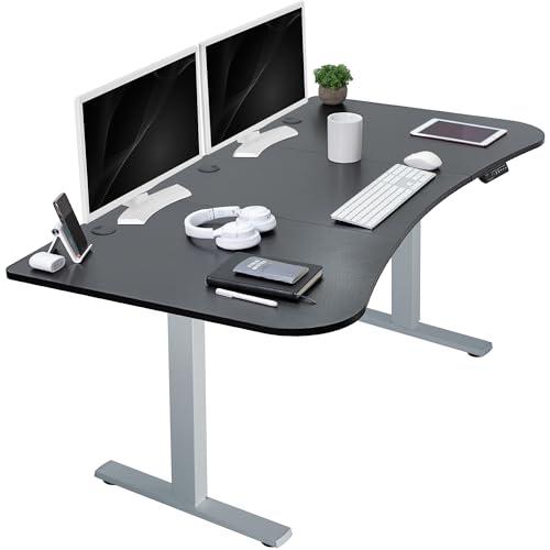 Electric Height Adjustable 63 x 32 inch Stand Up Desk, Black Carbon Fiber. Picture 1