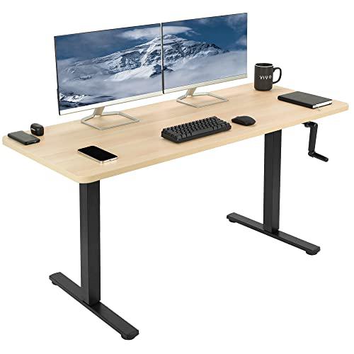Manual Height Adjustable 60 x 24 inch Stand Up Desk, Light Wood. Picture 1