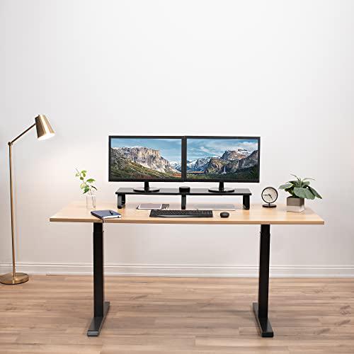 39 inch Extra Long Monitor Stand, Wood & Steel Desktop Riser, Dual Screen. Picture 7