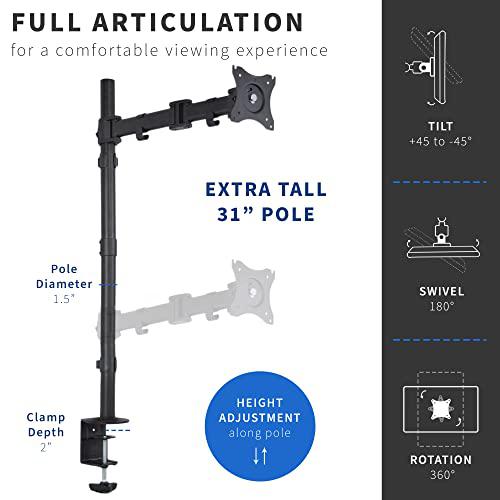 Single Monitor Desk Mount, Extra Tall Fully Adjustable Stand for 1 LCD Screen. Picture 4