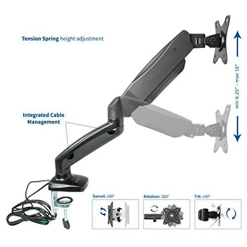 Single Monitor Height Adjustable Counterbalance Pneumatic Desk Mount Stand. Picture 3