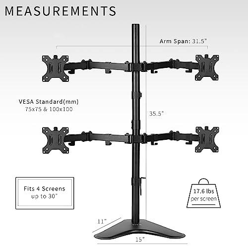 Quad 13 to 30 inch Monitor Free-Standing Mount, Fully Adjustable Desk Stand. Picture 6