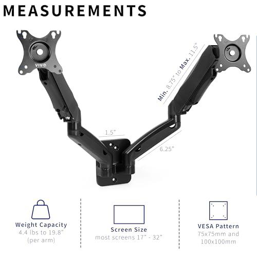 Height Adjustable Pneumatic Extended Arm Dual Monitor Wall Mount. Picture 2