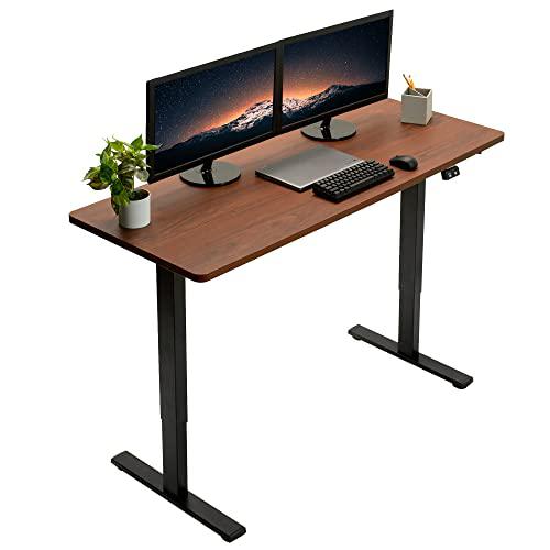 60-inch Electric Height Adjustable 60 x 24 inch Stand Up Desk, Dark Walnut. Picture 1