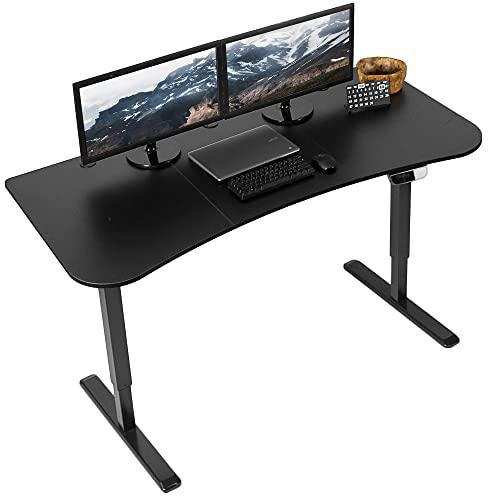 Electric Height Adjustable 63 x 32 inch Memory Stand Up Desk, Black Table Top. Picture 1