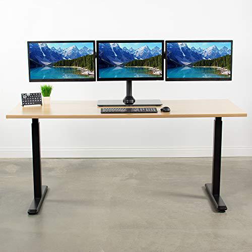 Black Triple Monitor Mount Freestanding Desk Stand with Glass Base, Heavy Duty. Picture 7