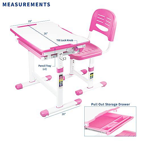 Pink Height Adjustable Children's Desk and Chair Set. Picture 3