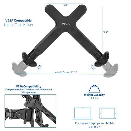 Adjustable 11 to 17 inch Laptop Holder Only for VESA Compatible Monitor Arms. Picture 2