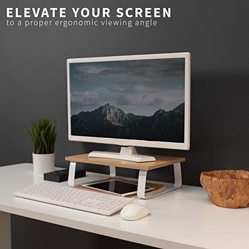 15 inch Monitor Stand, Wood and Steel Desktop Riser, Screen, Keyboard, Laptop. Picture 8