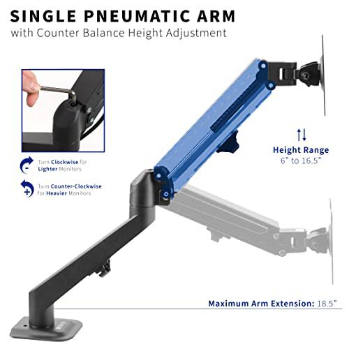 Articulating Single 17 to 27 inch Pneumatic Spring Arm Clamp-on Desk Mount Stand. Picture 5