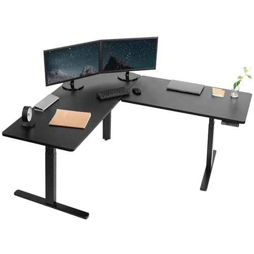 Electric Height Adjustable 67 x 60 inch Corner Stand Up Desk, 2 Black. Picture 1