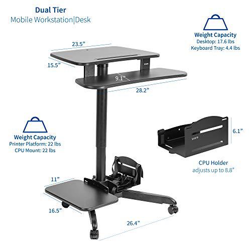 Rolling Dual Tier 24 inch Sit to Stand Mobile Computer Workstation. Picture 2