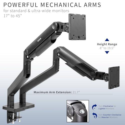 Heavy Duty Dual Ultra-Wide Monitor Desk Mount, Mechanical Spring. Picture 3