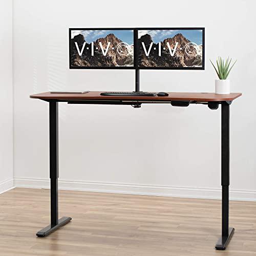 Electric Height Adjustable 63 x 32 inch Memory Stand Up Desk, Dark Walnut. Picture 2
