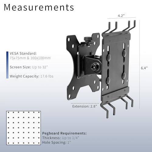 Articulating Single Monitor Pegboard Mount, Fits Screens up to 32 inches. Picture 3