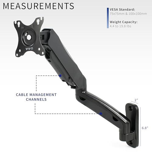 Height Adjustable Pneumatic Extended Arm Single Monitor Wall Mount. Picture 5