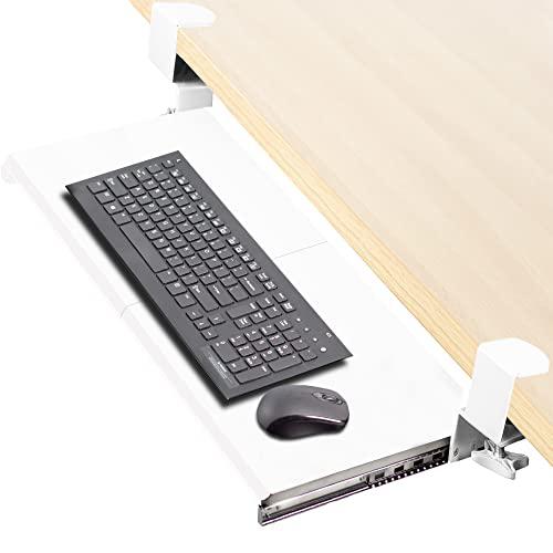 Large Keyboard Tray Under Desk Pull Out with Extra Sturdy C Clamp Mount System. Picture 1