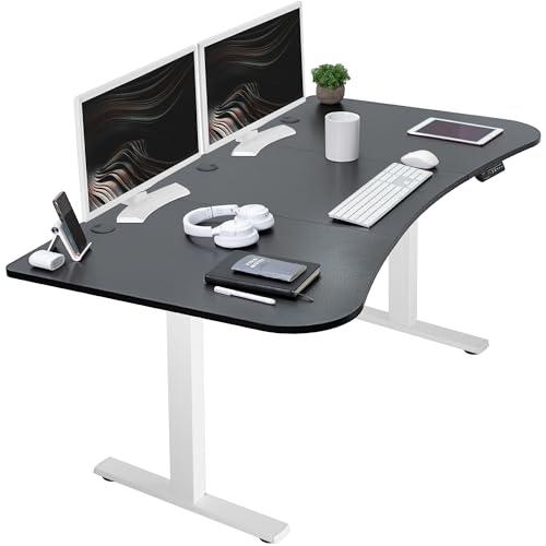 Electric Height Adjustable 63 x 32 inch Stand Up Desk, Black Carbon Fiber. Picture 1