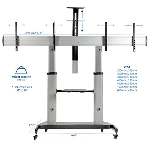 Ultra Heavy Duty Mobile TV Cart Stand for 32 to 70 inch Dual Screens. Picture 2