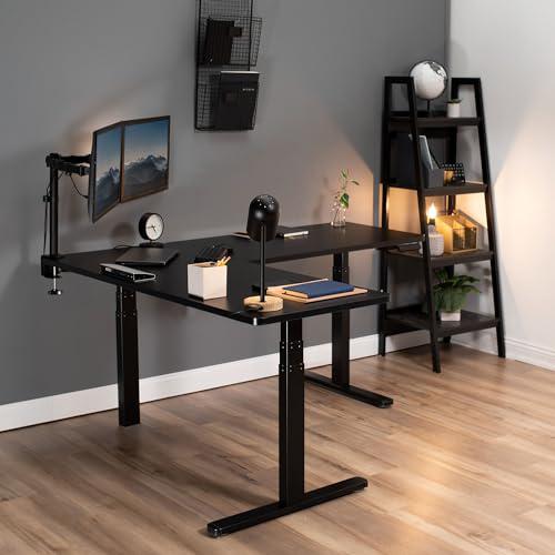 Electric Height Adjustable 67 x 60 inch Corner Stand Up Desk, 2 Black. Picture 2