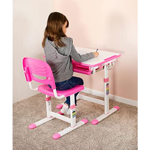 Pink Height Adjustable Children's Desk and Chair Set. Picture 7