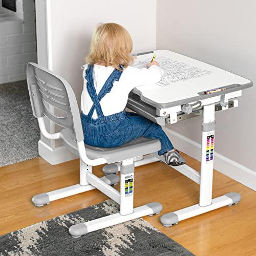 Gray Height Adjustable Childrens Desk and Chair Set. Picture 2