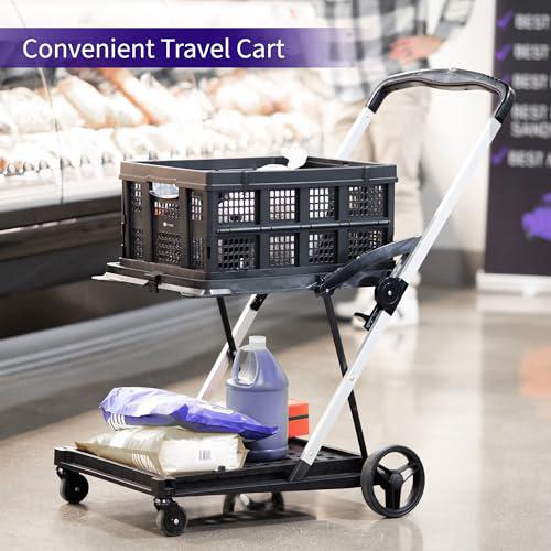 Life Finds Fold-up Rolling Shopping Cart with Removable Basket, Collapsible Cart. Picture 2