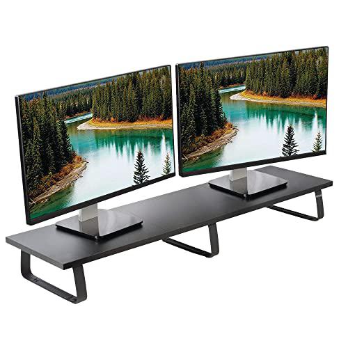39 inch Extra Long Monitor Stand, Wood & Steel Desktop Riser, Dual Screen. Picture 1